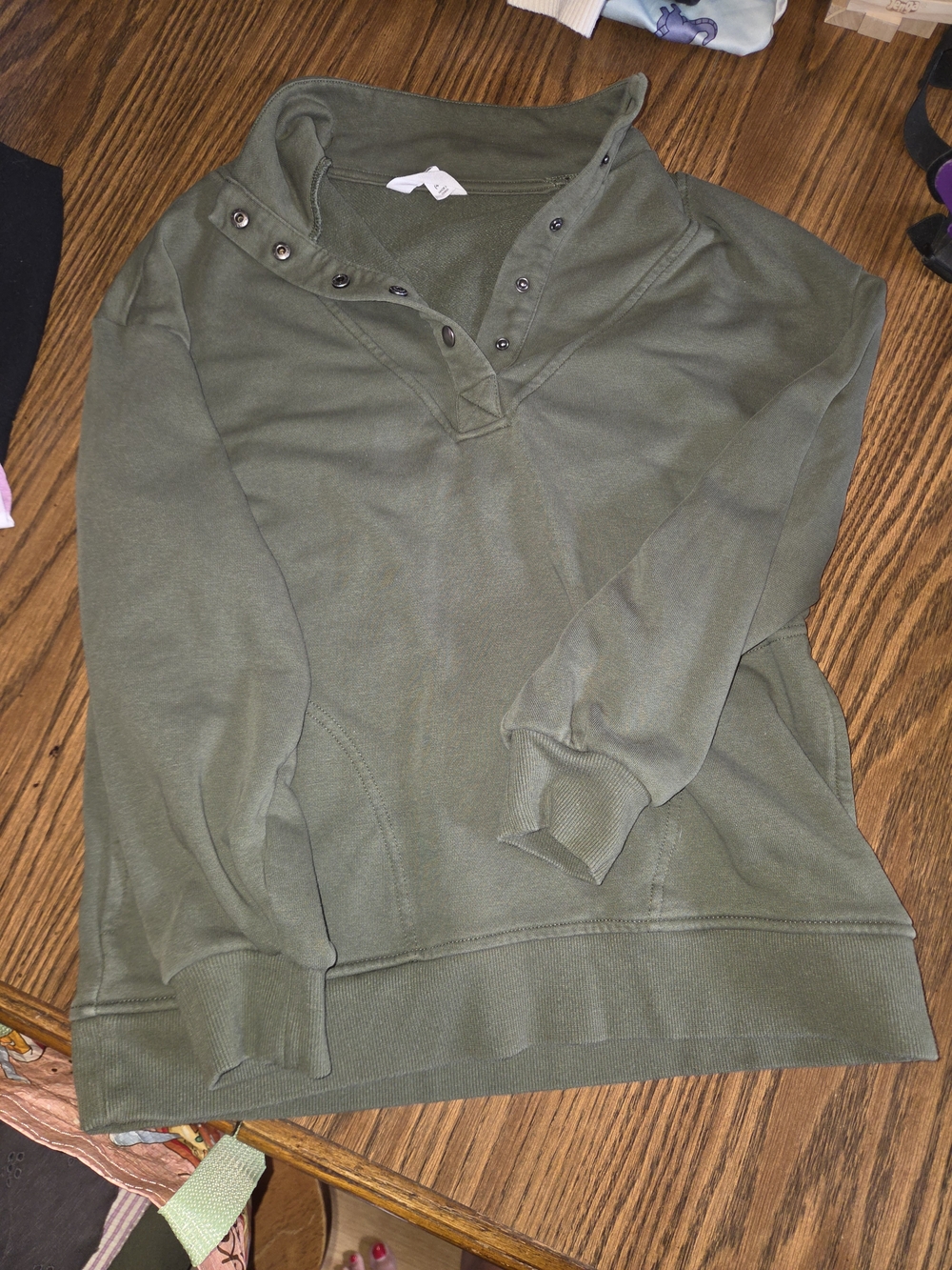 Time and Tru Olive Green Snap-Front Pullover Sweatshirt